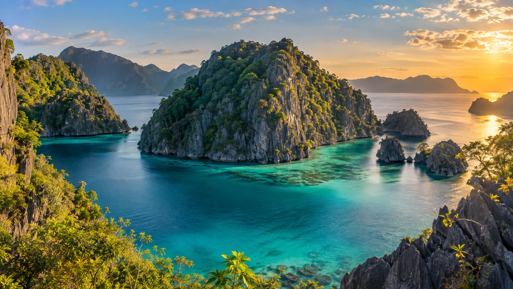 Palawan islands and turquoise lagoon in the Philippines